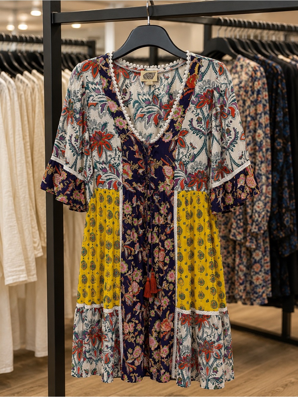 Anthropologie Lilka Multicolor Floral Boho Dress — Teal, Purple, Coral